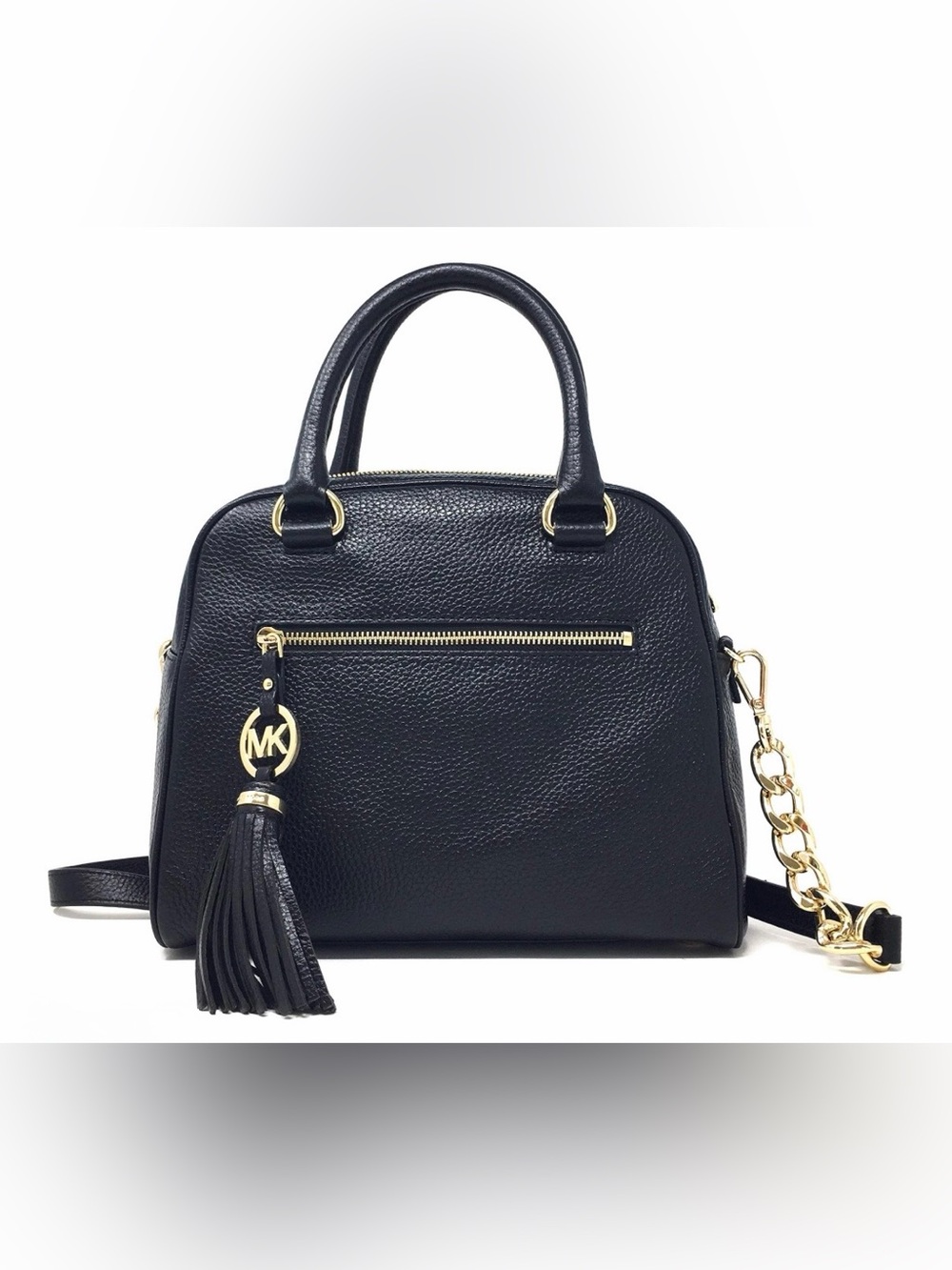 Michael Kors Satchel Crossbody Bag Knox Tassel Pebbled Black Leather